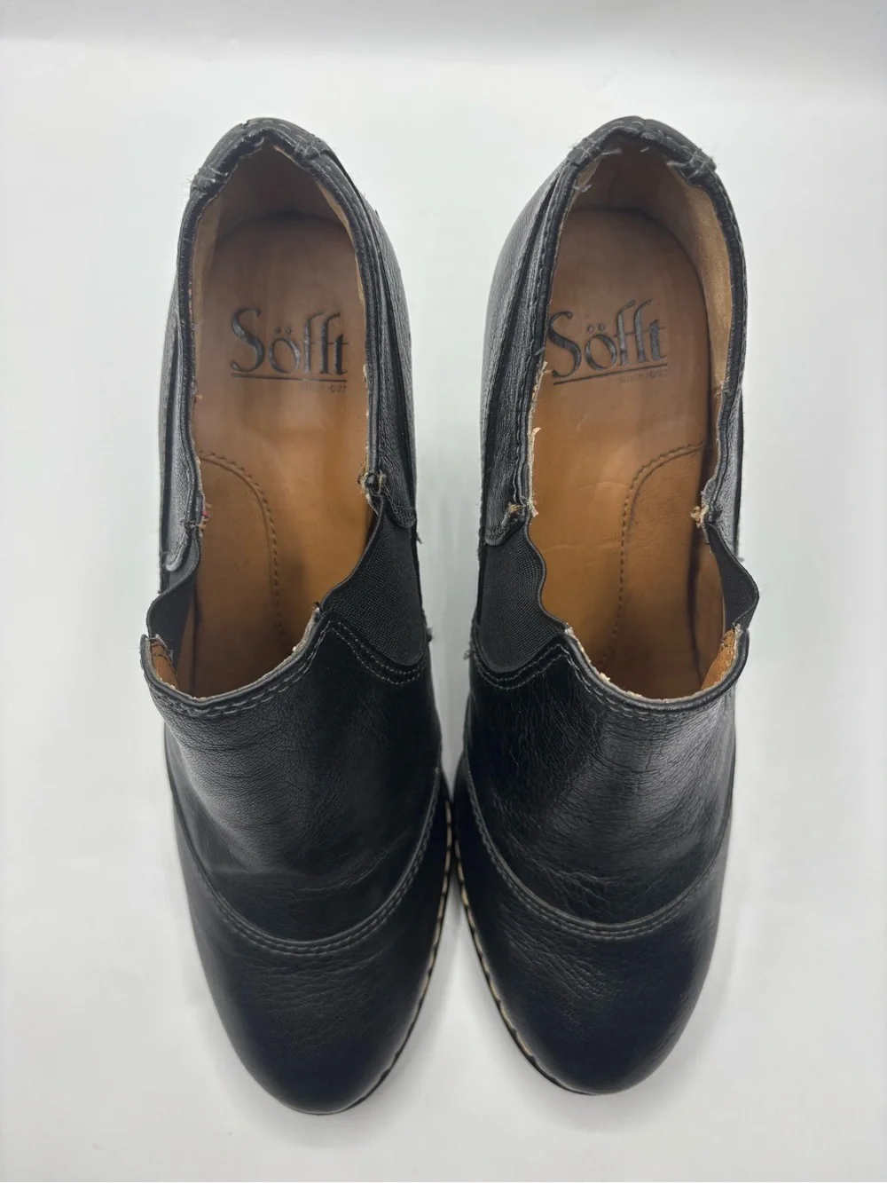 Sofft Simola Black Leather Chelsea Bootie Block Heel Boots Sz 7.5M Western Boho